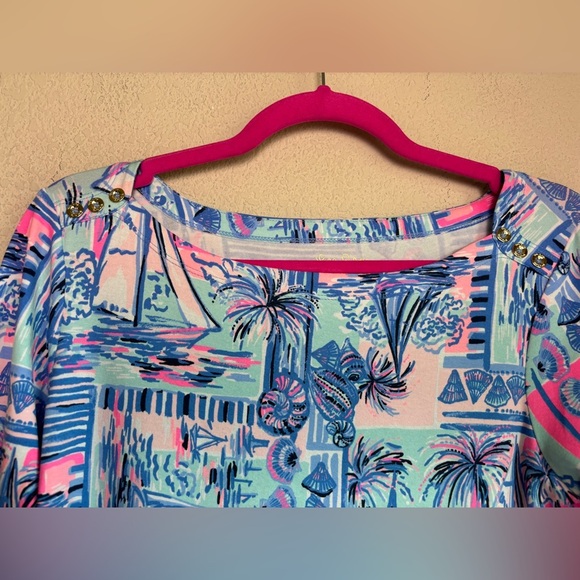 Lilly Pulitzer Sophie UPF 50+ Stretch Shift Dress in Whisper Blue Yeah Buoy M - Picture 3 of 9